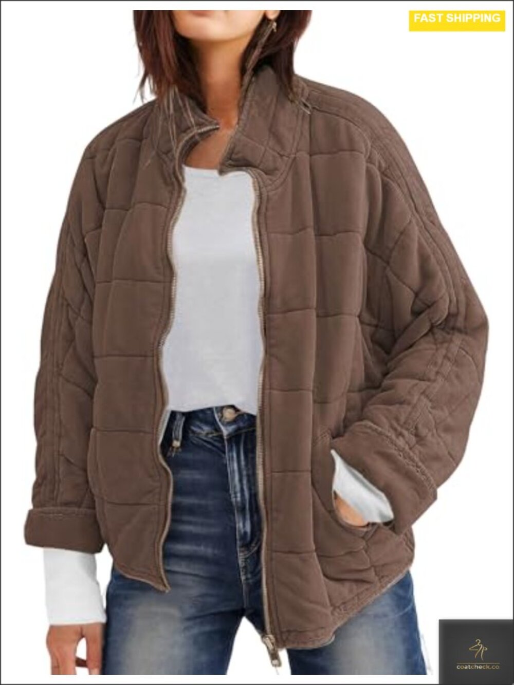 Women's Quilted Puffer Jacket Full-Zip Stand Collar Lightweight Winter Coat
